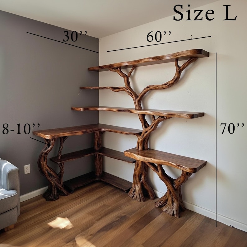 Tree Branch Solid Wood Floating Corner Bookshelf