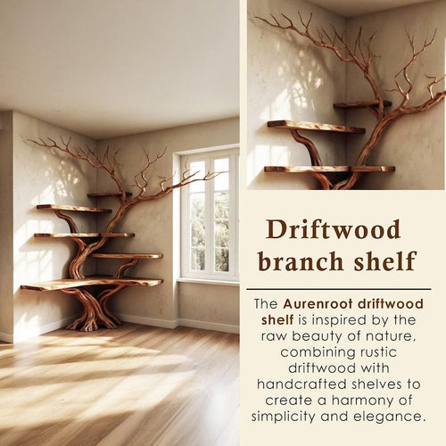 Tree Branch Solid Wood Floating Corner Bookshelf