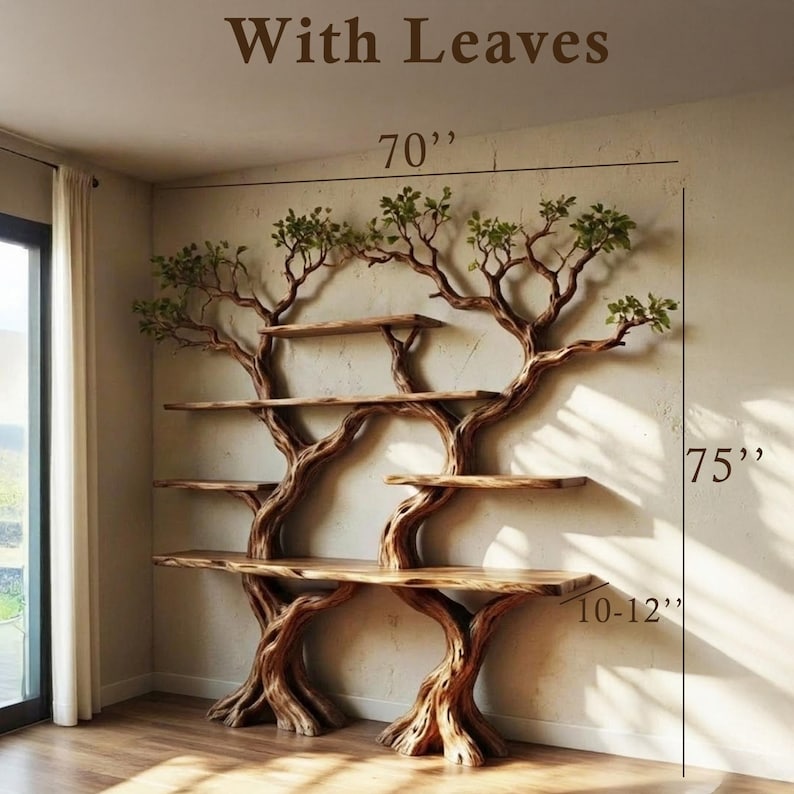 Tree Branch Bookshelf Handcarved Solid Wood Driftwood Wall Shelf